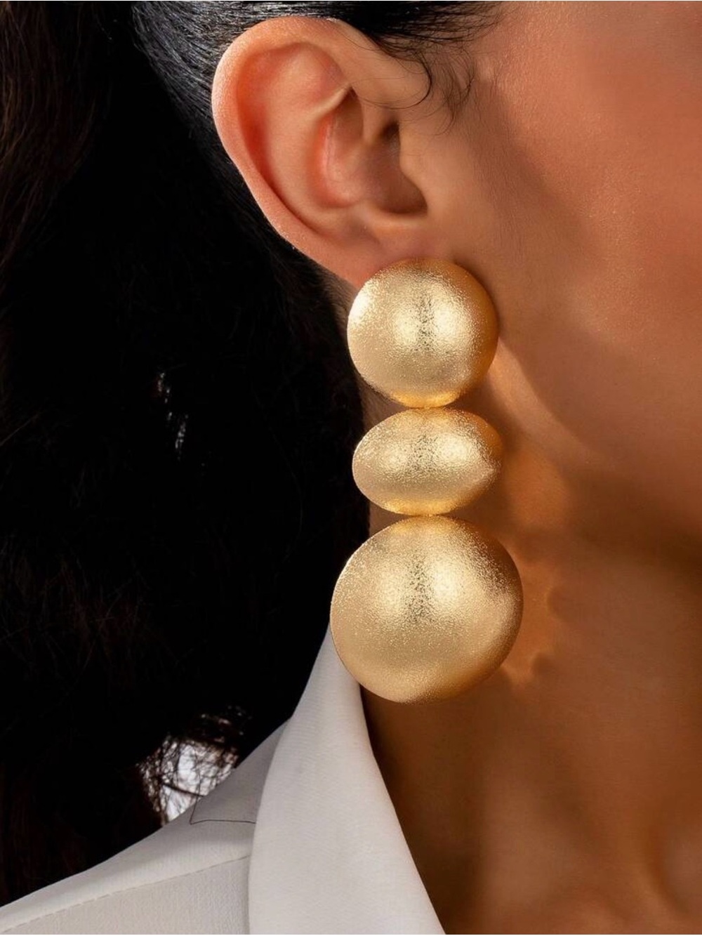 New Arrivals! Gold Triple Orb Drop Earrings - Elegant Statement Jewelry